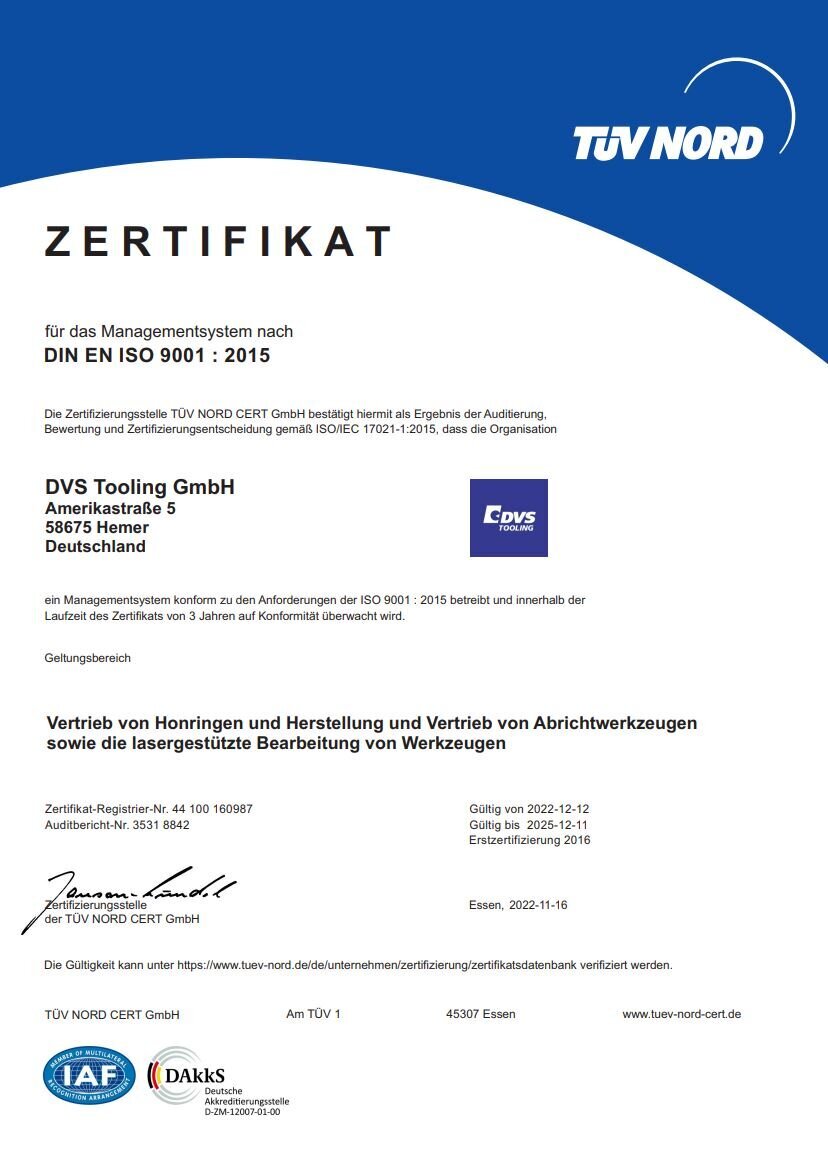 DVS Tooling ist zertifiziert nach DIN EN ISO 9001