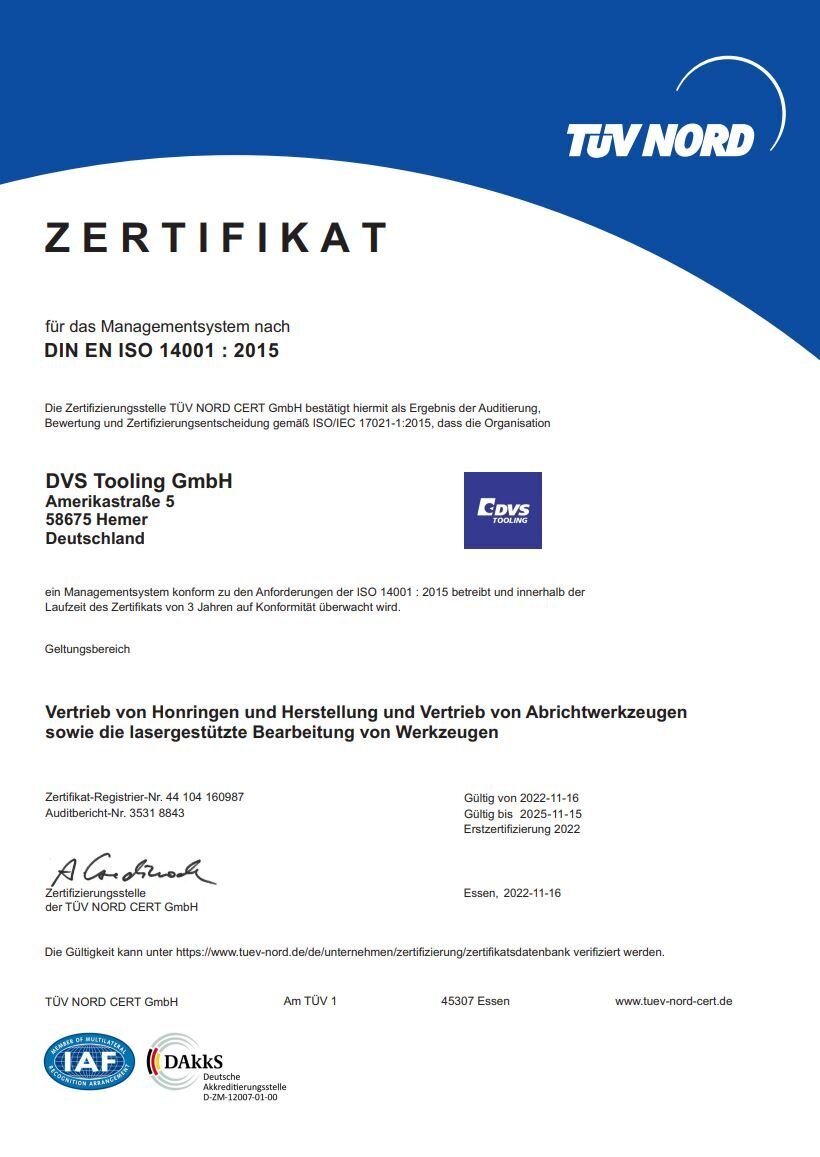 DVS Tooling ist zertifiziert nach DIN EN ISO 14001